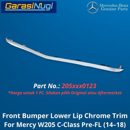 Chrome Lip Mercy W205 Pre-Facelift Spoiler Trim Bumper Depan Molding C200 C300