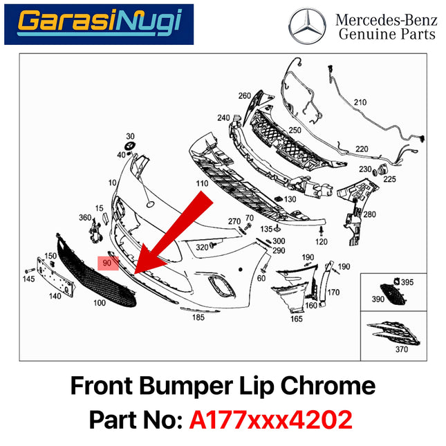 Front Lip Chrome Mercy W177 Pre-FL Spoiler Bemper Depan Krom Trim AMG A200