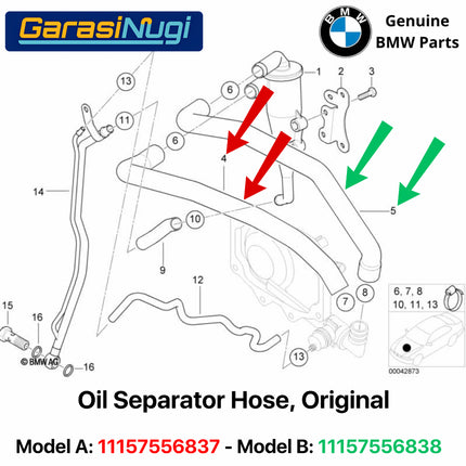 Oil Separator Hose For BMW E53 E52 11157556837 Selang Ventilasi Oli Rubber Pipe X5 Z8