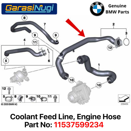 Engine Coolant Pipe For Bmw F10 F07 F06 Selang Pendingin Mesin Feed Line 11537599234