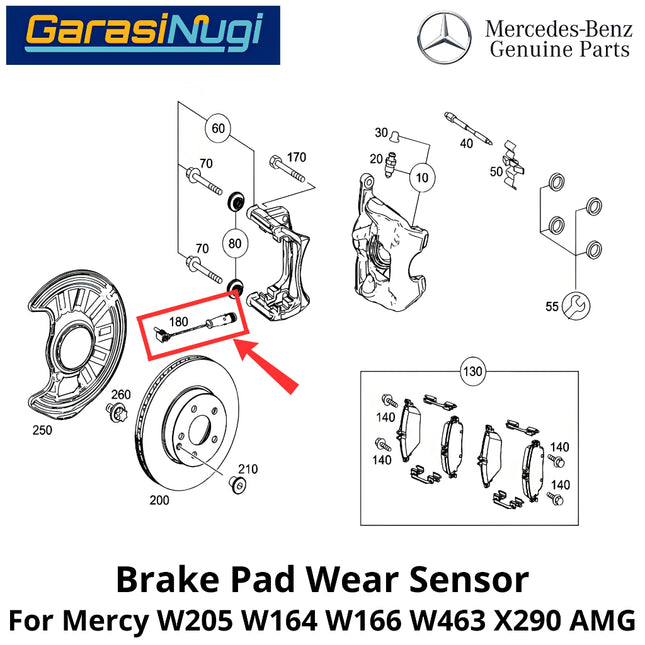 Brake Pad Sensor Mercy W205 W213 W222 Sistem Rem Depan Belakang C200 E200