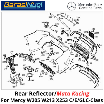 Reflector W205 W213 X253 Mata Kucing Trim Rear Belakang Mercedes C200 E200 GLC