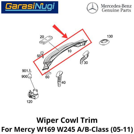 Water Deflector Mercy W169 W245 Wiper Cowl Kisi Penutup Kap Mesin Kaca Depan Mercedes A150 B170
