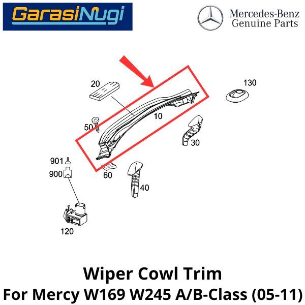 Water Deflector Mercy W169 W245 Wiper Cowl Kisi Penutup Kap Mesin Kaca Depan Mercedes A150 B170