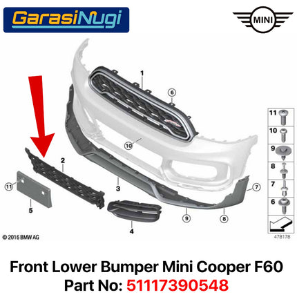 Front Lower Bumper MINI Cooper F60 Bemper Depan Bagian Bawah Original 51117390548