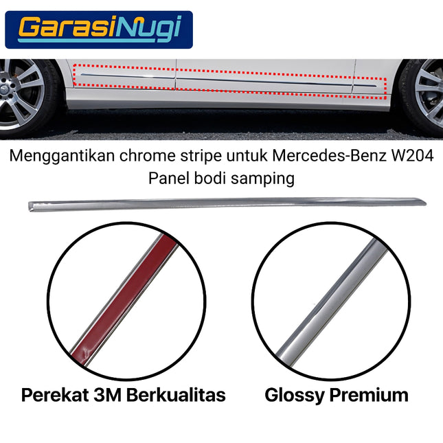 Chrome Stripe Mercedes W204 Garnish Moulding Bodi Samping Avantgarde Elegance C200 C300