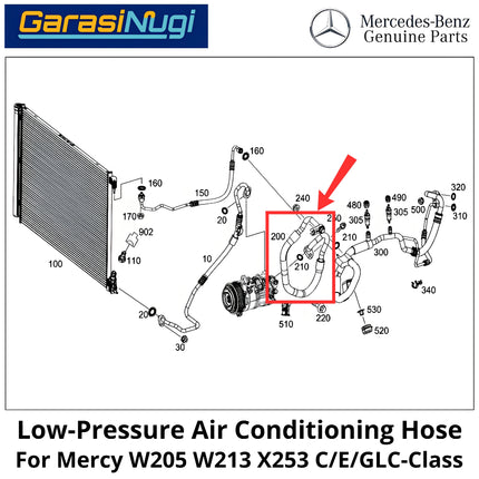 Low-Pressure Mercy W205 W213 X253 Air Conditioning Pipa Saluran AC Tekanan Rendah C200 E200 GLC