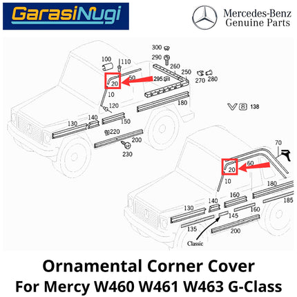 Ornamental Drip Corner Mercy W460 W461 W463 Cover Moulding Tetesan Air Sudut Depan G500