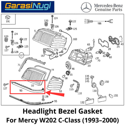 Headlight Bezel Mercy W202 Ornamental Cover Gasket Penutup Lampu Depan Mercedes C180 C200