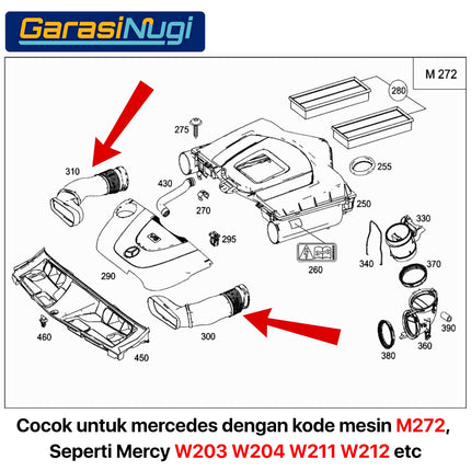 Air Intake Hose Mercy W203 W204 W211 Engine M272 Selang Saluran Masuk Udara C300 C350