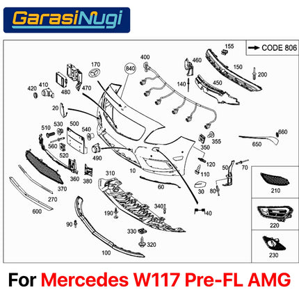 Front Lower Fog Trim Mercy W117 Pre-FL AMG Penutup Bemper Bawah Depan CLA
