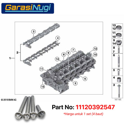 Aluminum Cylinder Head Bolt BMW E70 F10 E90 Set Baut Kepala Silinder Aluminium 520