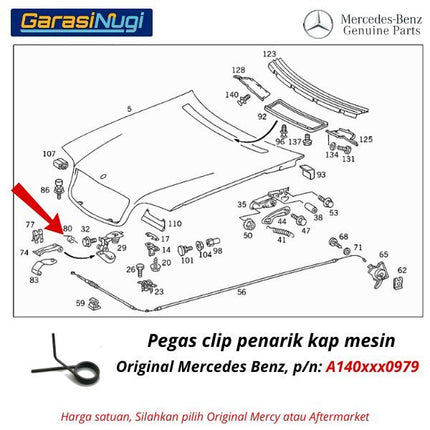Hood Catch Spring Mercy W124 Pegas Penarik Tutup Kap Mesin Engine Pull S280