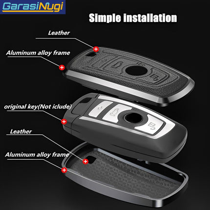 Key Case For BMW F30 Sarung Kunci Kulit Aluminium Leather Short Keychain