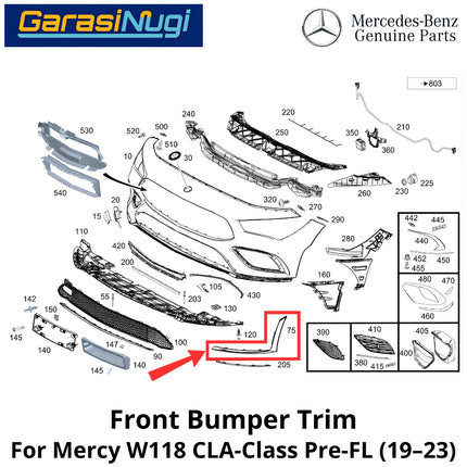 Front Bumper Mercy W118 Pre-Facelift Trim Cover Penutup Bemper Depan Mercedes CLA