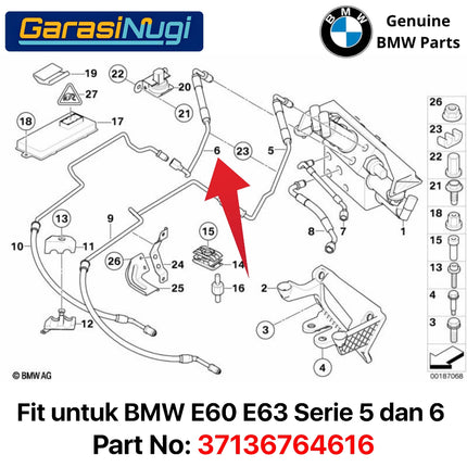 Pressure Line For BMW E60 E63 Saluran Tekanan Dynamic Drive 37136764616 520