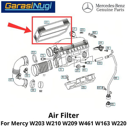 Air Filter Mercy W210 W209 W220 Saringan Udara Mesin 6110940104 Mercedes E230 E250