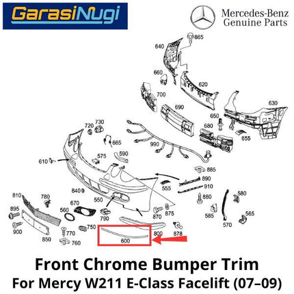 Front Chrome Mercy W211 Facelift Cover Bumper Trim Moulding Depan Original Mercedes E200