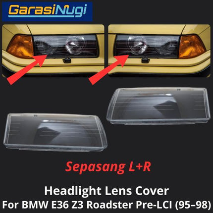Mika Headlight For BMW E36 Pre-LCI Lens Kaca Cover Lampu Depan Z3 1995–1998