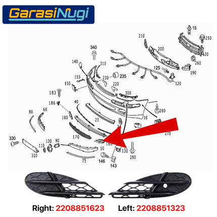 Fog Trim Mercedes W220 Facelift Cover Lower Grille Front Bemper Depan Bawah S300