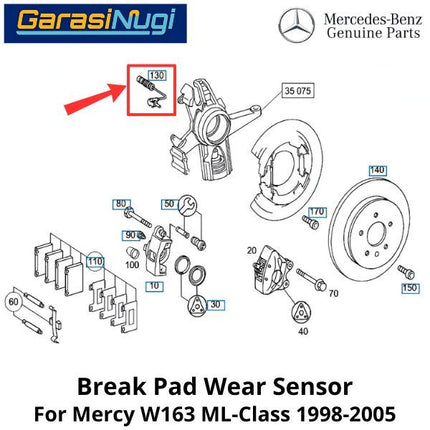Rear Brake Pad Mercy W163 Sensor Keausan Rem Belakang ML 1998-2005