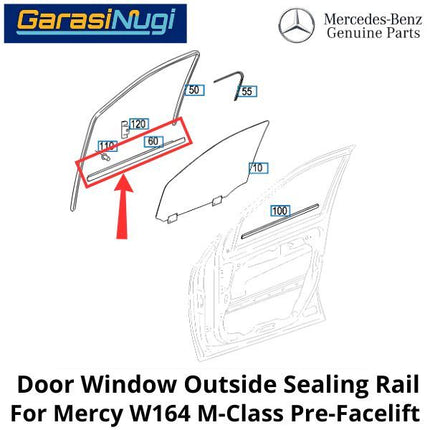 Exterior Door Mercy W164 Pre-FL Seal Rail Penutup Karet Jendela Kaca Pintu Depan ML350