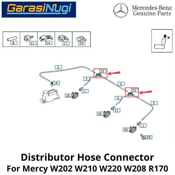 Distributor Hose Mercy W202 W210 W220 W208 R170 Connector Konektor Selang C200