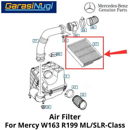 Air Filter Mercy W163 R199 Saringan Udara Mesin 6040941304 Mercedes ML SLR