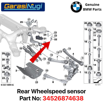 Rear Wheel Speed Sensor For BMW G30 G11 G15 Detektor Kecepatan Roda Belakang 34526874638