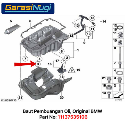 Oil Drain For All BMW MINI Baut Pembuangan Oli Mesin Original 11137535106