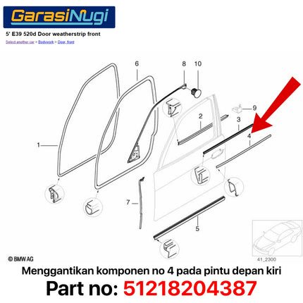 Chrome Lower Window For BMW E39 Garnish Molding Pintu Depan Front Door 520