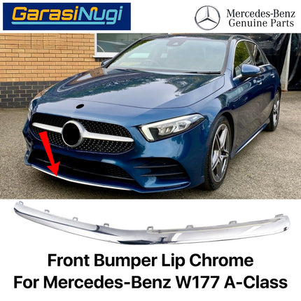 Front Lip Chrome Mercy W177 Pre-FL Spoiler Bemper Depan Krom Trim AMG A200