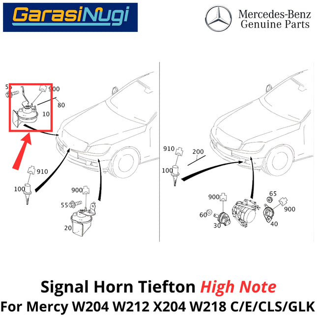 Horn Signal Mercy W204 W212 X204 W218 Fanfare High Note Terompet Klakson C200 E200 CLS GLK