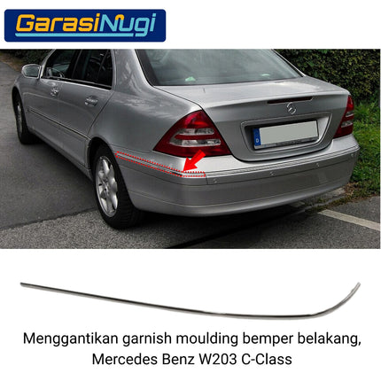 Chrome Stripe Mercy W203 Garnish Moulding Bumper Belakang C200 C240