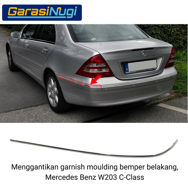 Chrome Stripe Mercy W203 Garnish Moulding Bumper Belakang C200 C240