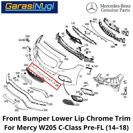 Chrome Lip Mercy W205 Pre-Facelift Spoiler Trim Bumper Depan Molding C200 C300