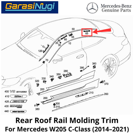 Rear Roof Moulding Mercy W205 Trim Cover Penutup Atap Belakang Mercedes C200