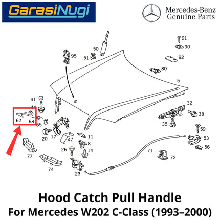 Hood Pull Mercy W202 Latch Handle Tarikan Kap Mesin Original Mercedes C180