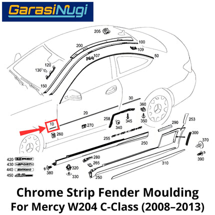 Chrome Stripe Mercy W204 Front Fender Garnish Molding Bodi Samping Depan Mercedes C200 2008-2013
