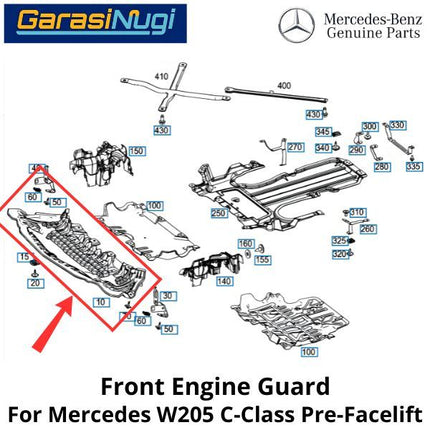 Engine Guard Mercy W205 Pre-FL Front Bumper Penutup Mesin Depan Mercedes C200