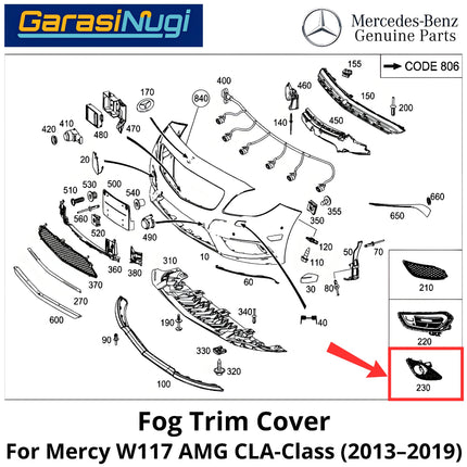 Cover Fog Trim Mercy W117 Cover Bracket Lampu Kabut Mercedes CLA