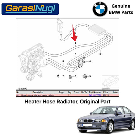 Heater Hose Radiator For BMW E46 Selang Hiter Inlet Pipe Original Rear 64218377781 320