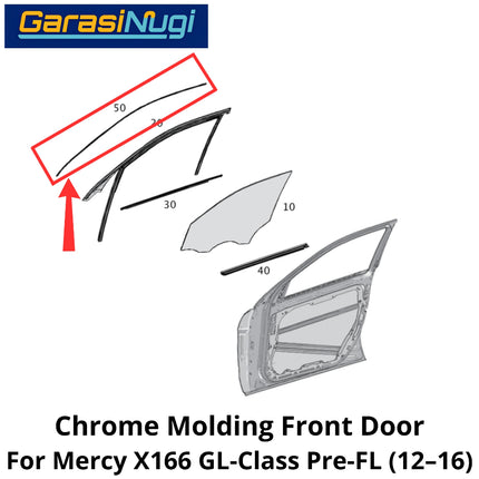Chrome Upper Window For W166 X166 Pre-Facelift Garnish Molding Pintu Depan Front Door ML GL