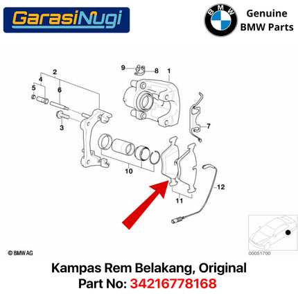 Kampas Rem Belakang BMW E36 E46 Z1 Z4 Rear Brake Pads Original 34216778168 320