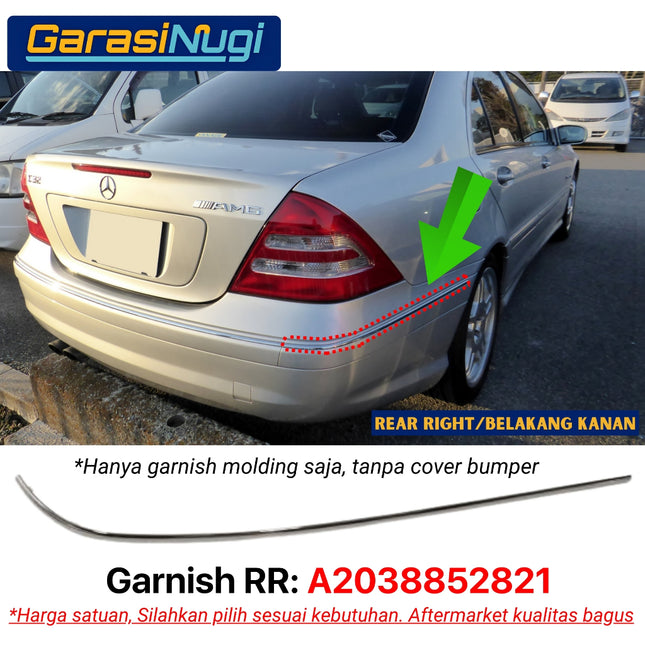 Chrome Stripe Mercy W203 Garnish Moulding Bumper Belakang C200 C240