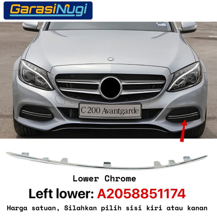 Chrome Stripe Mercy W205 Pre-FL Front Garnish Ornamental Moudling Cover Foglamp C200