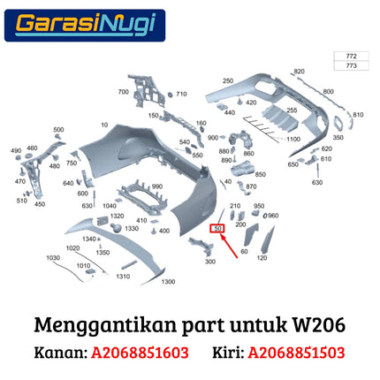 Rear Bumper Trim For Mercy W206 Kisi Ventilasi Bemper Belakang AMG C300