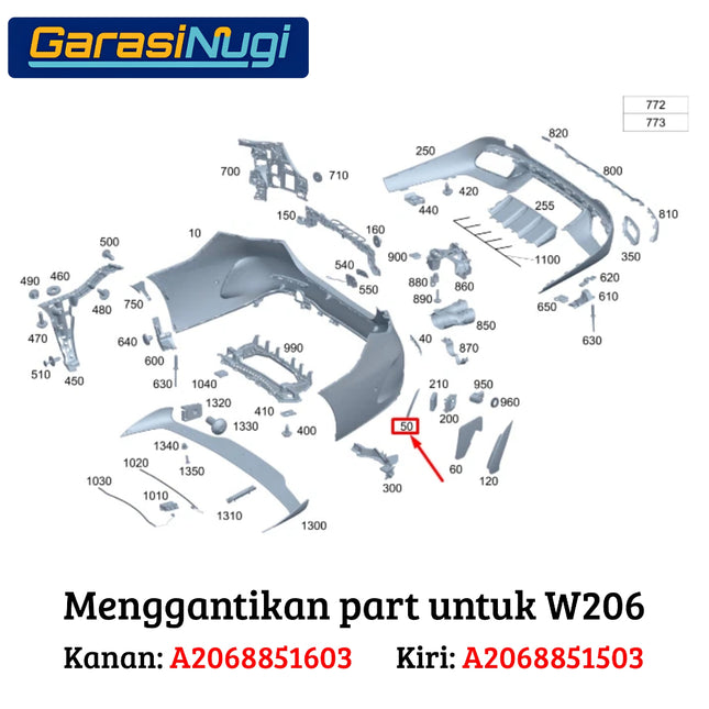 Rear Bumper Trim For Mercy W206 Kisi Ventilasi Bemper Belakang AMG C300