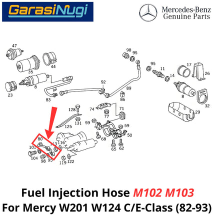 Fuel Injection Mercy W201 W124 Hose Selang Saluran Bahan Bakar Mercedes C200 E230 M102 M103