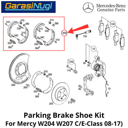 Rear Hand Brake Mercy W204 W207 Shoe Kit Kampas Rem 0044208620 Belakang Mercedes C200 E250